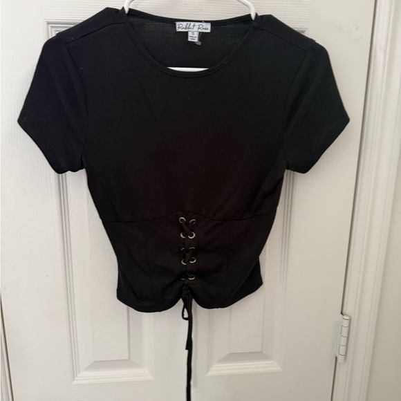 Rebellious Rose Tops - Rebellious Rose Black Lace-Up Short Sleeve Top AS New